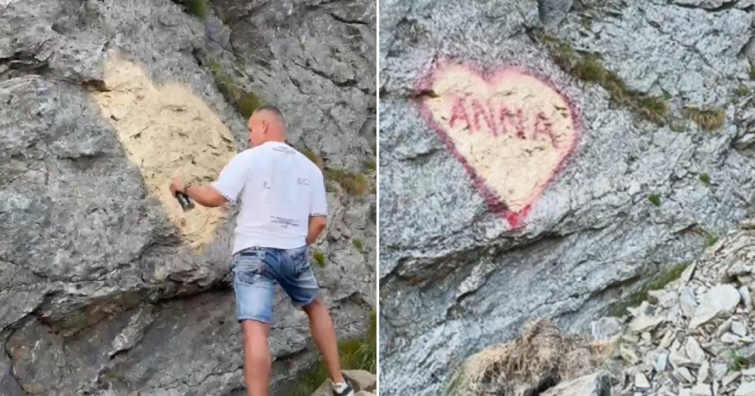 Descoperă cine este bărbatul care a „creat” o declarație de dragoste pe o stâncă de pe Transfăgărășan...
