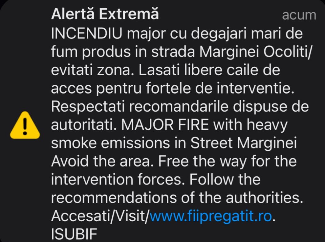 Incendiu devastator în București. Alertă RO-Alert emisă la 2:12 AM. Imagini cu nori uriași de fum.
